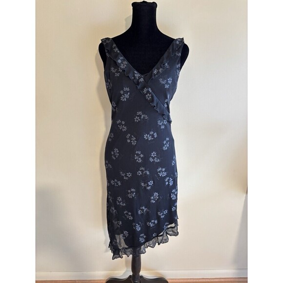 CITY TRIANGLE Vntg Y2K Black Silver Glitter Stretch Sleeveless Flare Dress M/2-4 - Picture 4 of 6